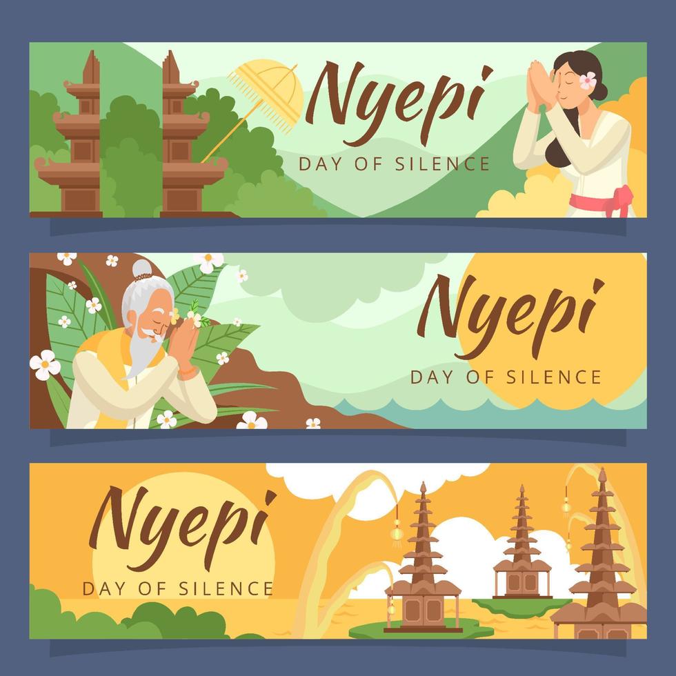 nyepi dag van stilte balinese hindoe viering banner vector