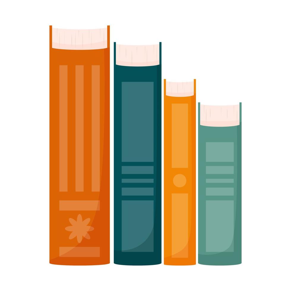 boeken van verschillende formaten met kleurrijke omslagen staan verticaal naast elkaar. meerdere boeken. onderwijs, lezen, vrije tijd, studie. kleur vectorillustratie in vlakke stijl. vector