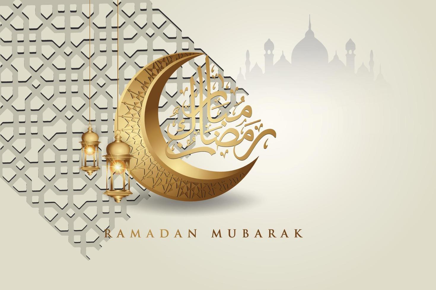 luxe en elegant design ramadan kareem met Arabische kalligrafie, wassende maan, traditionele en islamitische sier kleurrijke detail van mozaïek voor islamitische groet.vector illustratie. vector