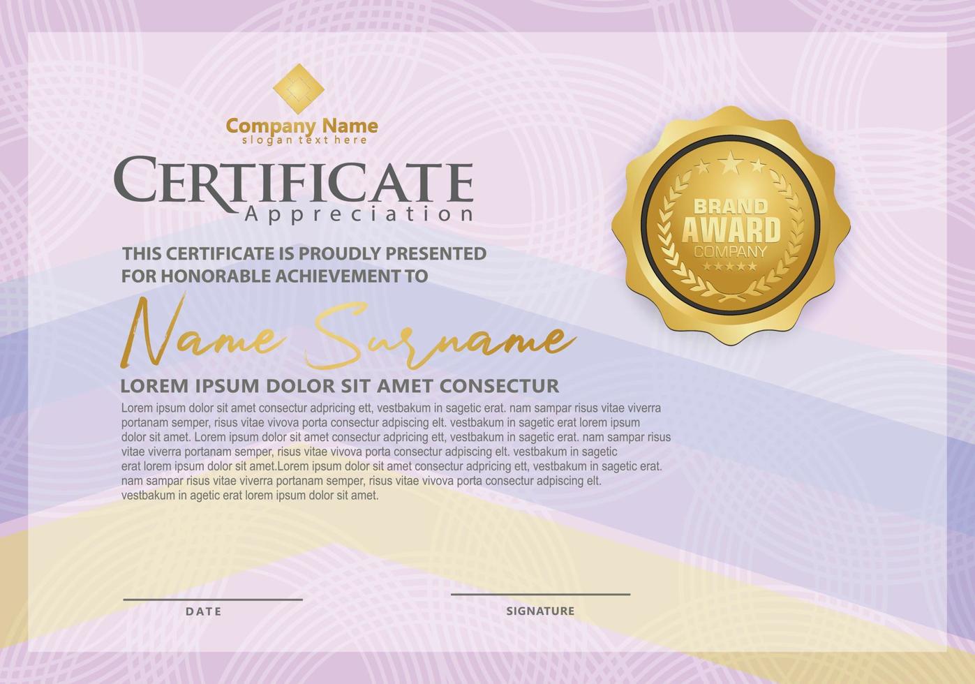 certificaatsjabloon met modern patroon, diploma, vectorillustratie vector