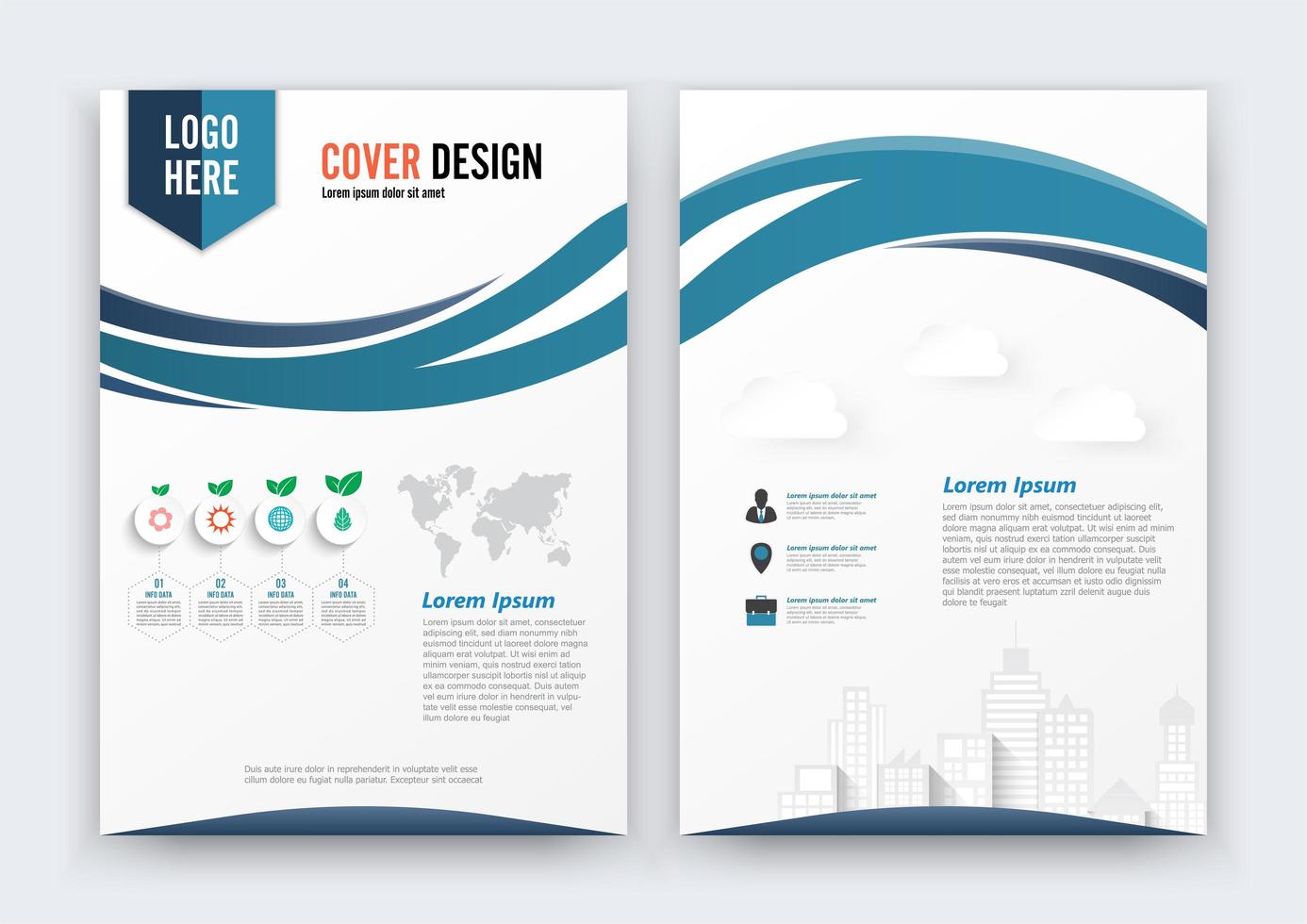 Brochure Flyer Curve-ontwerp, blauwe voorpagina en achterpagina vector