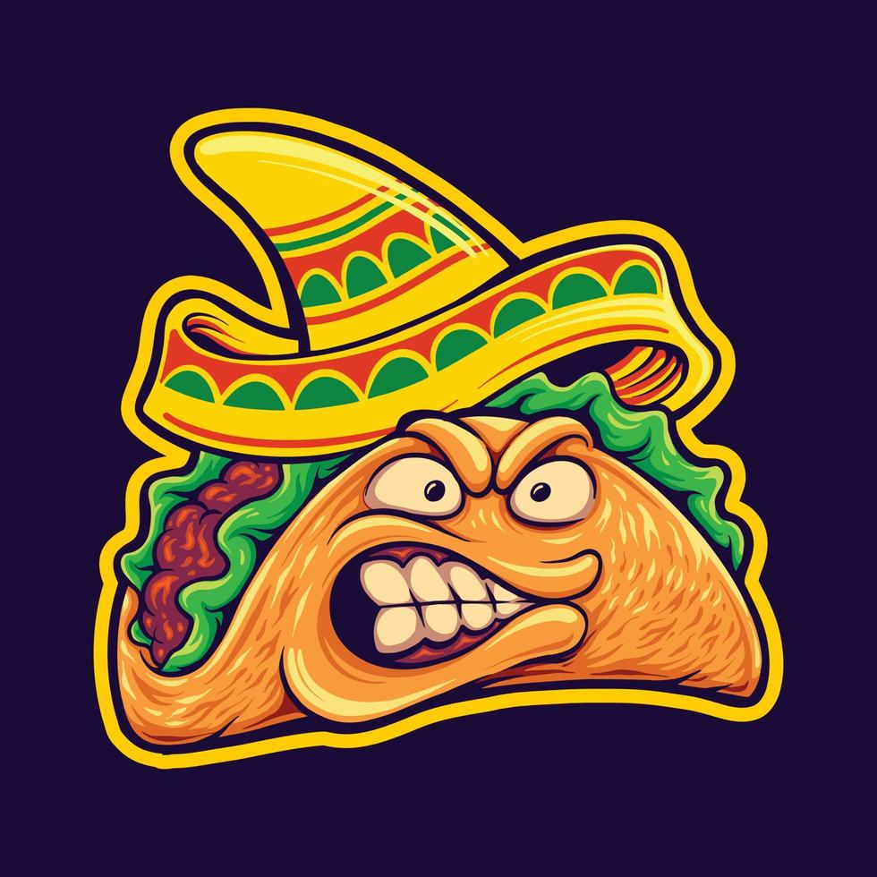 boos eten Mexicaanse taco's illustraties mascotte vector