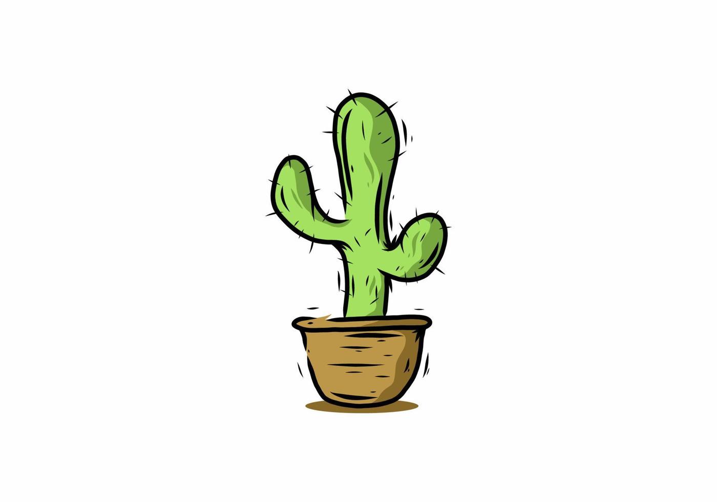 groene cactus in bruine pot lijntekeningen illustratie vector