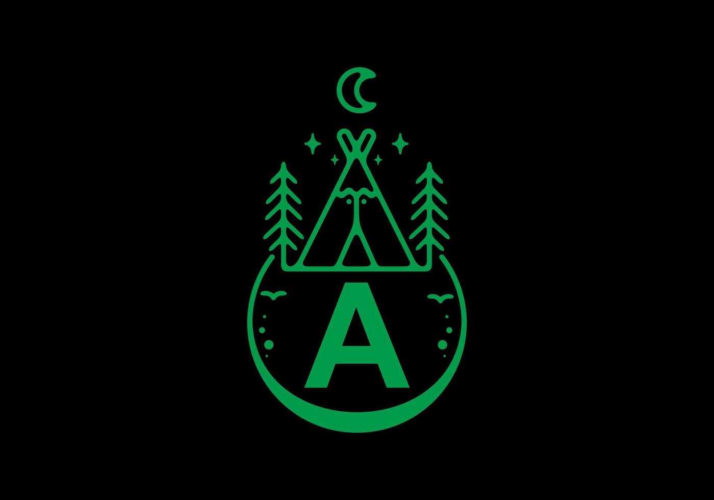 groene kleur van een eerste letter in campingcirkelbadge vector