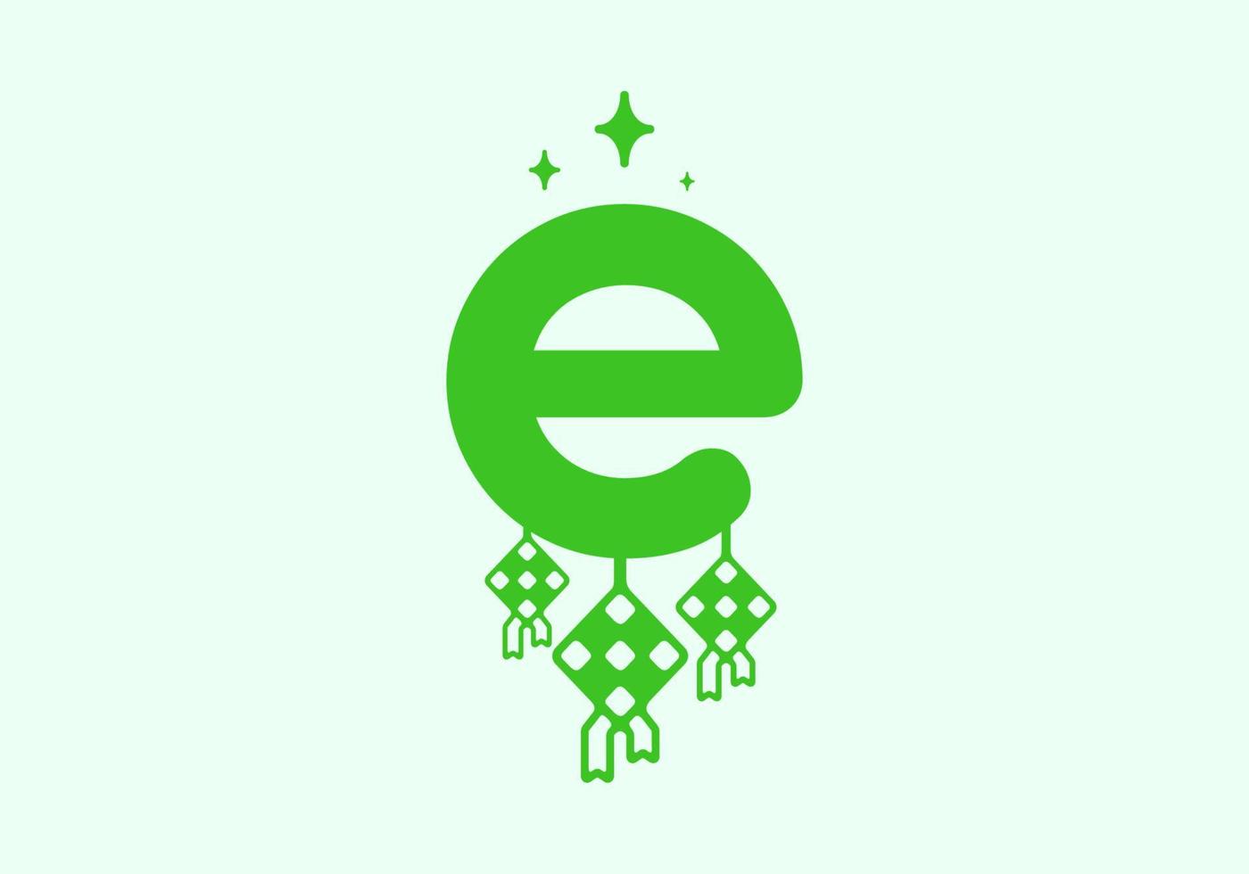 groene kleine letter van de eerste letter e in ramadan-thema vector