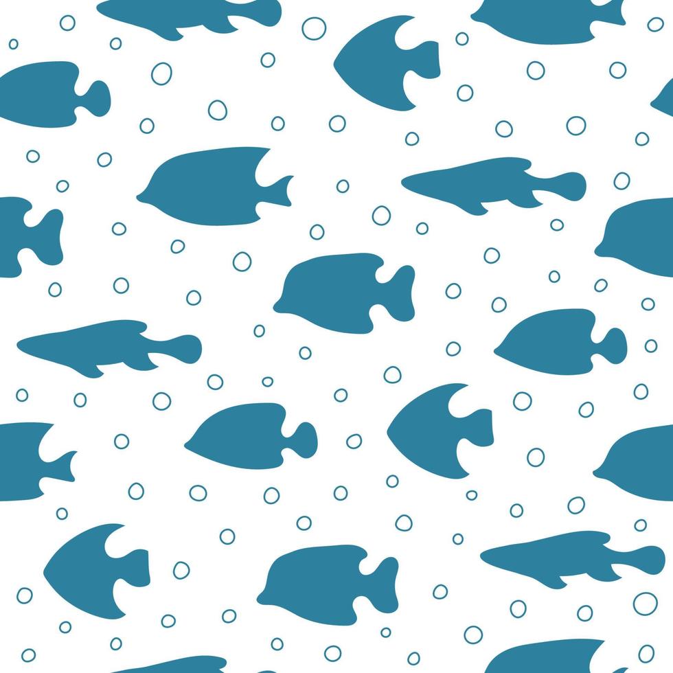 naadloos patroon van blauwe vis met bubbels op witte achtergrond vector