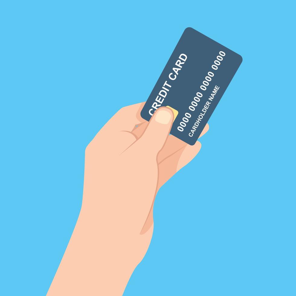 hand met creditcard. platte vectorillustratie vector