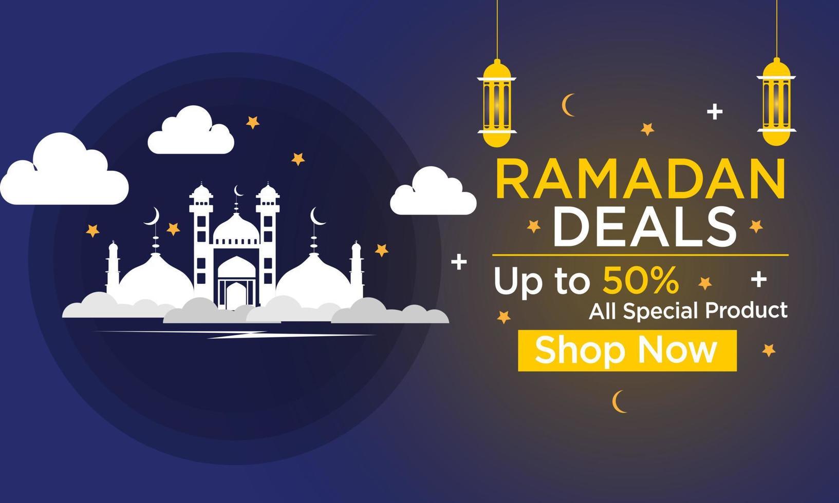 bel naar ramadan banner met ster en maan moskee-elementen vector