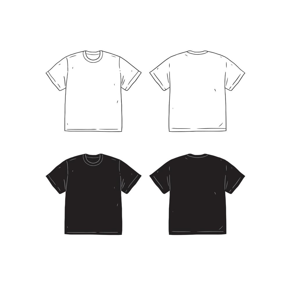 set van lege t-shirt ontwerp sjabloon hand getekende vectorillustratie. voor- en achterkant van het shirt. vector