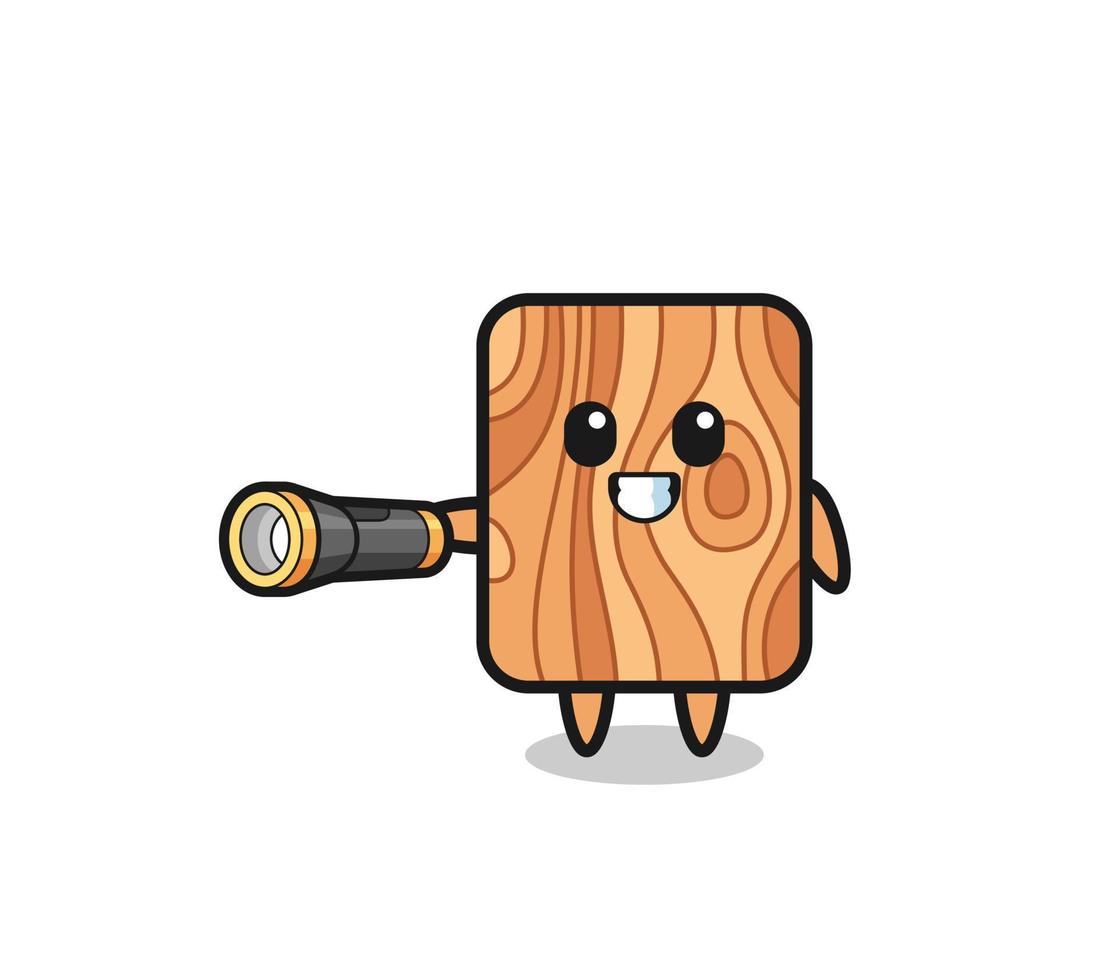 plank hout mascotte met zaklamp vector