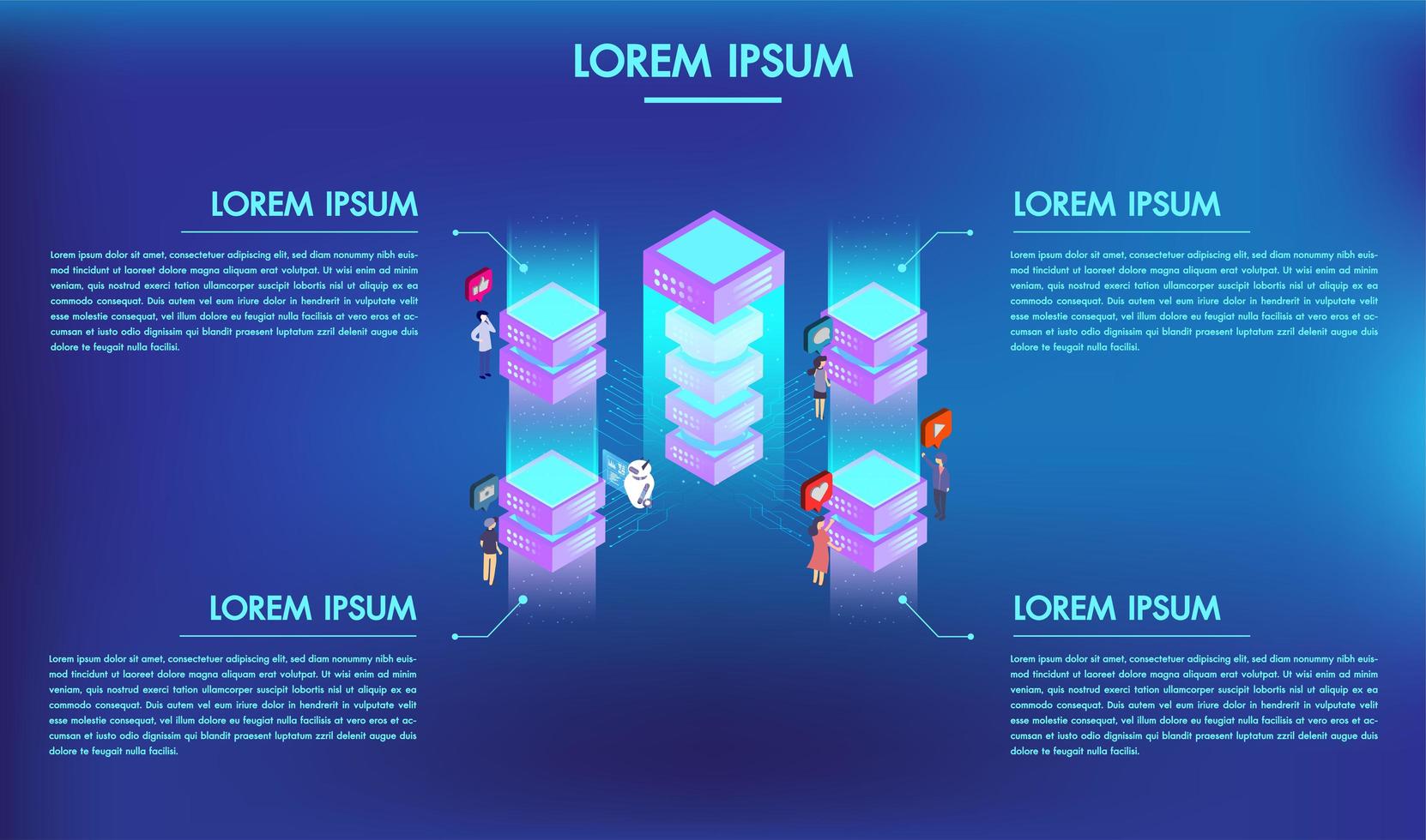 Concept van big data-technologie verwerking met 4 opties of stappen infographics vector