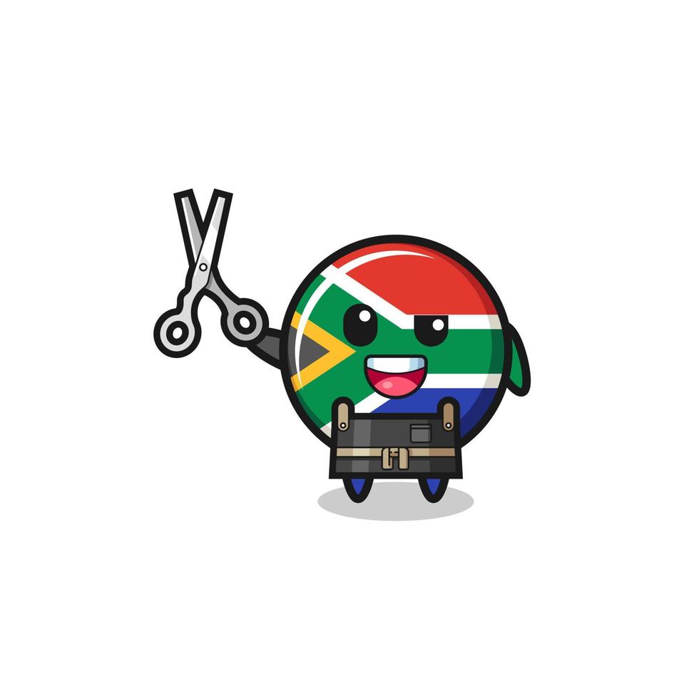 Zuid-Afrika vlag karakter als kapperszaak mascotte vector