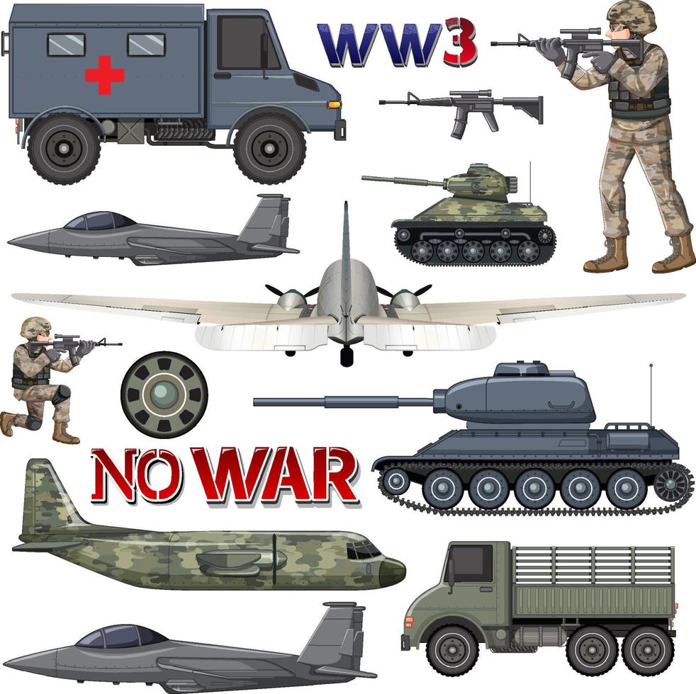 militaire elementen en voertuigen set vector