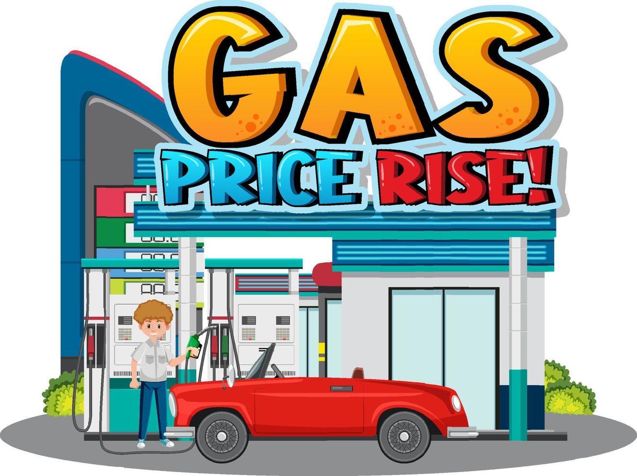 benzinestation met gasprijsstijging woordlogo vector