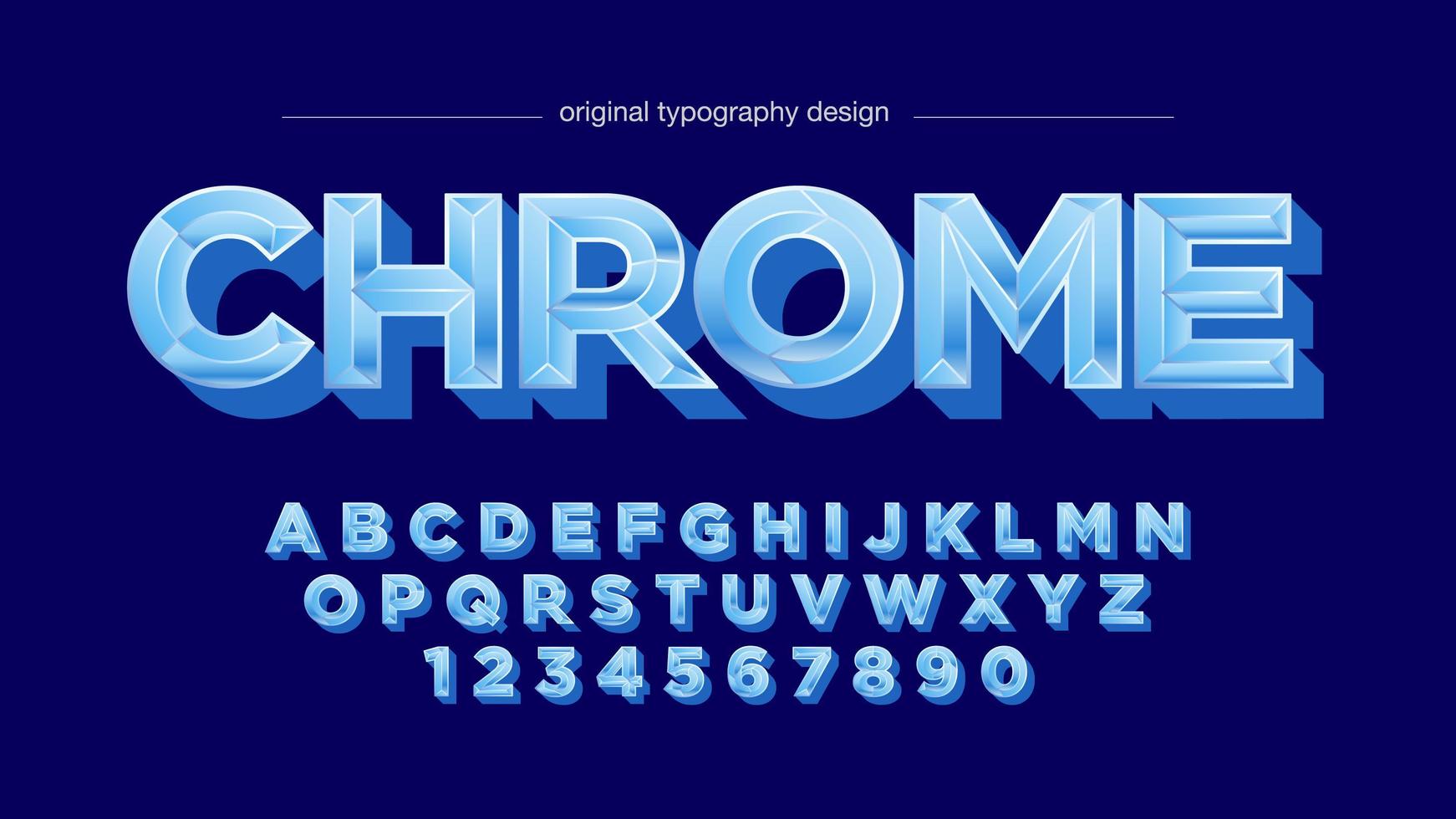 Blauw chroom metallic vetgedrukt hoofdlettertype vector