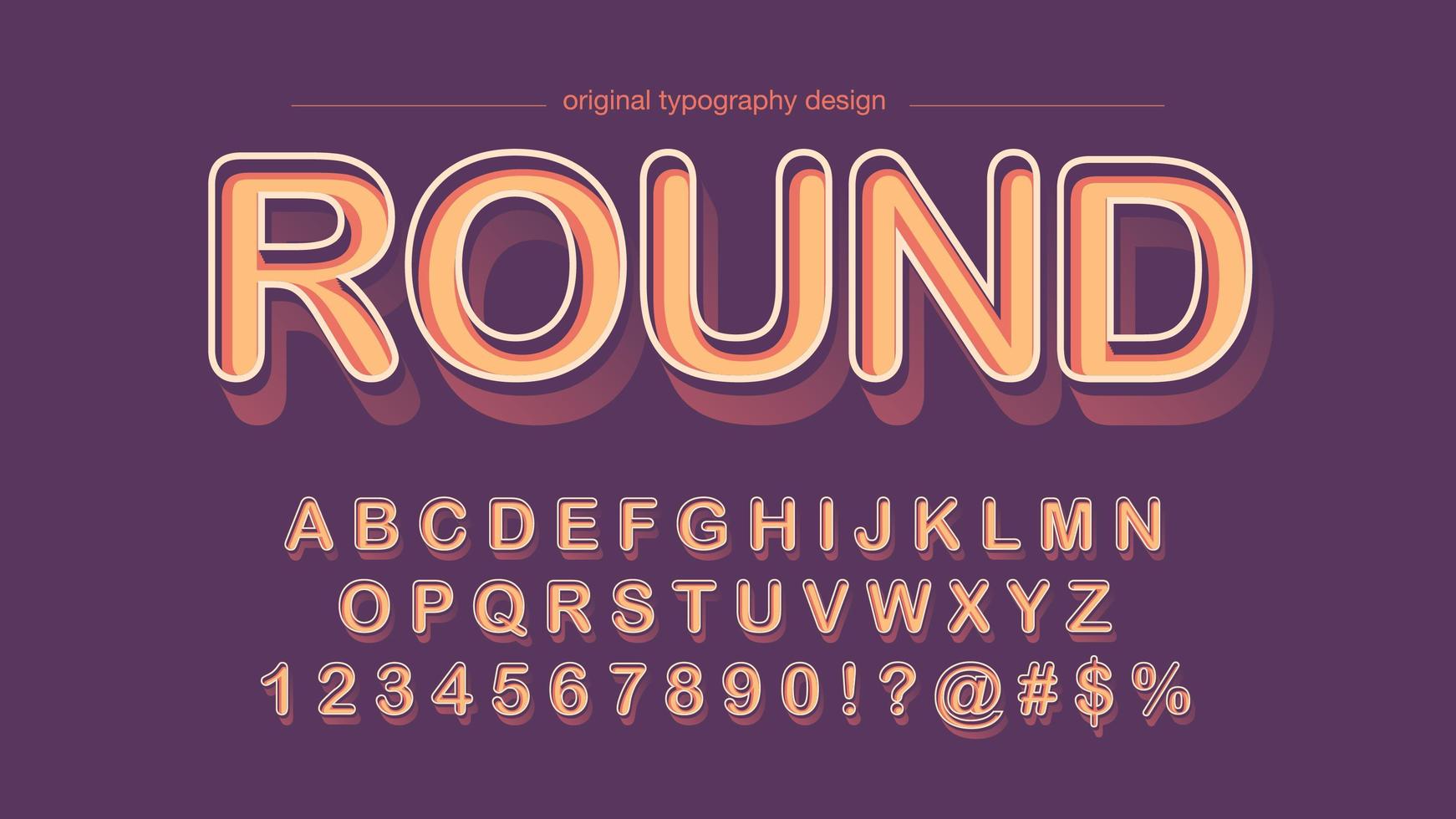 Oranje 3D vetgedrukte afgeronde schreefloze typografie vector