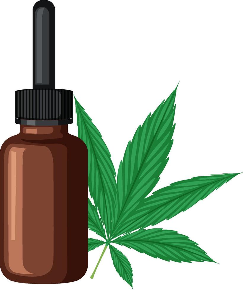 cannabisblad en bruine fles vector