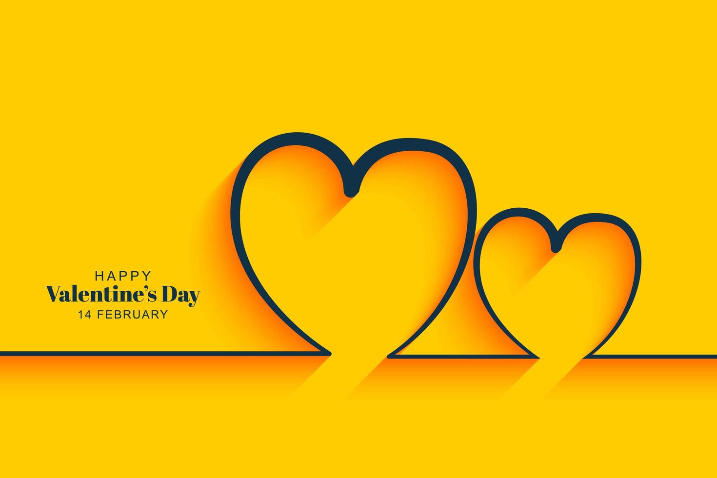 Minimalistische gele harten Valentijnsdag kaart ontwerp vector