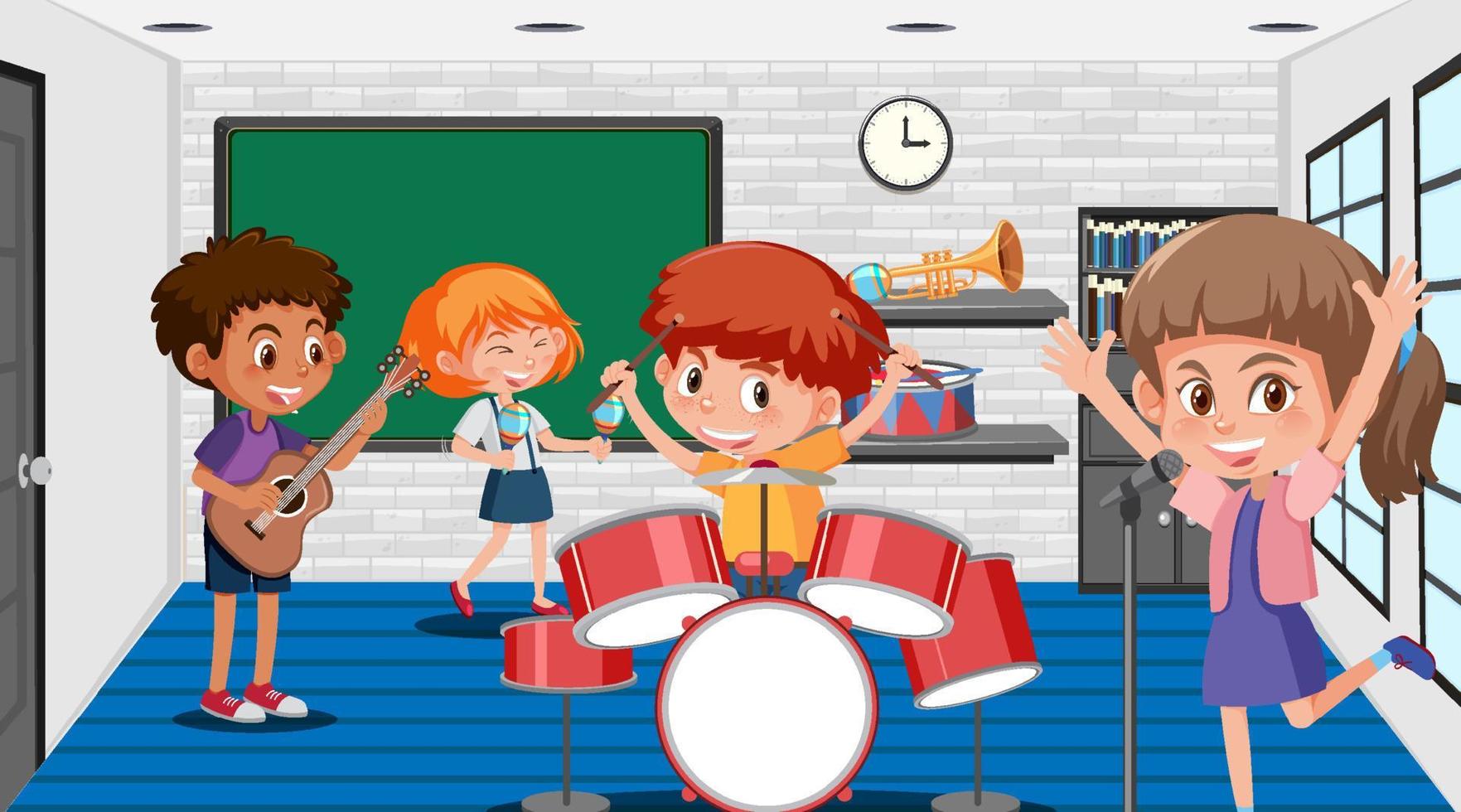 schoolmuziekklas met studentenkinderen vector