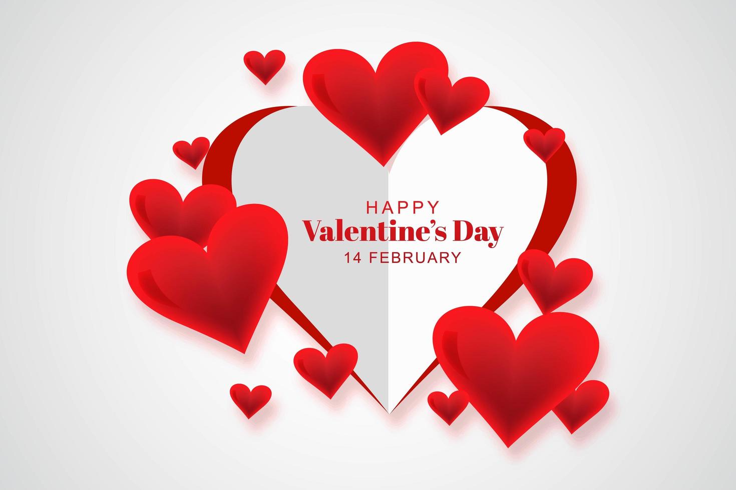 Groot papier gesneden hart met kleinere glanzende harten Valentijnsdag kaart vector