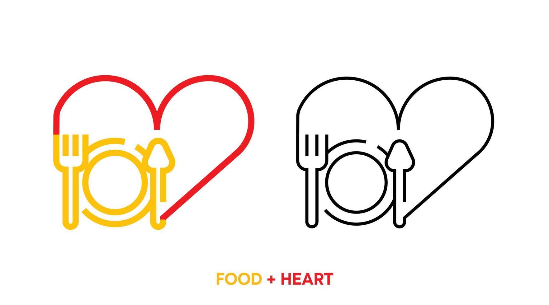 hart pictogram lijn met voedsel set. kleurrijk en lijnset. creatief voedsel liefde icoon voor uw web mobiele app logo ontwerp. lijn vectorillustratie. bewerkbare vectorslag. vector