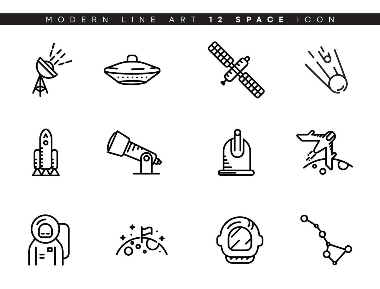 ruimte pictogramserie. deze pictogrammen zijn ruimtegerelateerde symbolen. geïsoleerd op wit. bewerkbare regel. ruimtepictogram, ruimteteken, symboollijnvector. vector