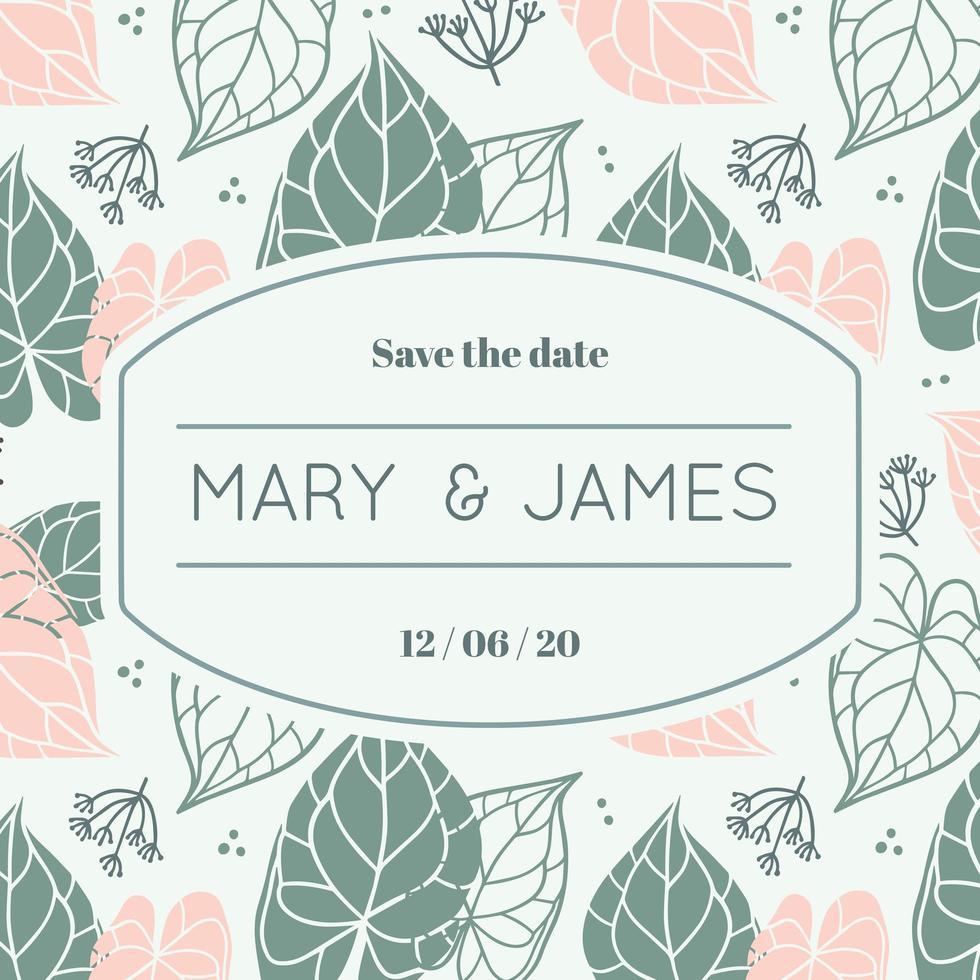 Bloemen blad bruiloft uitnodigingskaart en frame met ruimte voor tekst vector