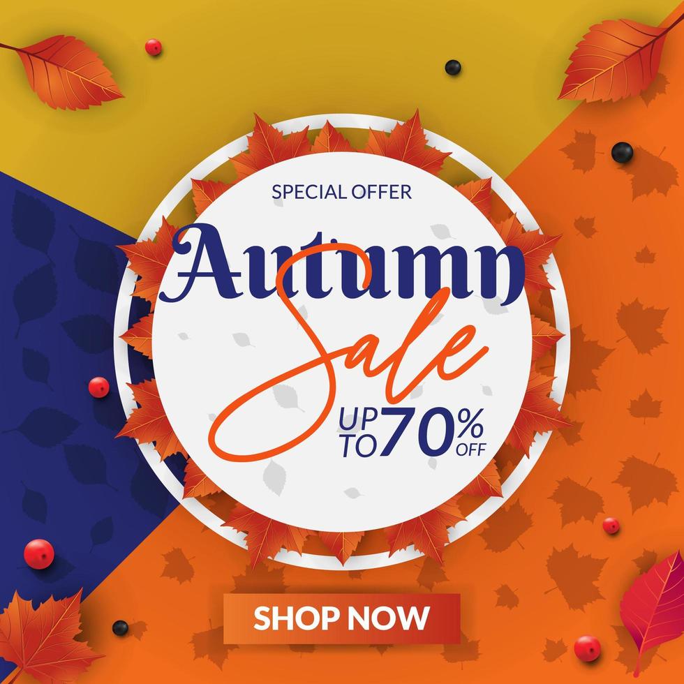 herfst verkoop kleurrijke achtergrond met herfst bladeren en cirkelframe vector