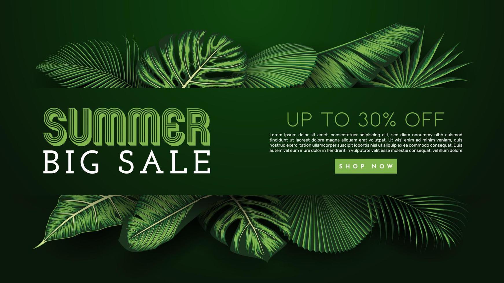 zomer verkoop banner met tropische bladeren achtergrond. vector illustratie