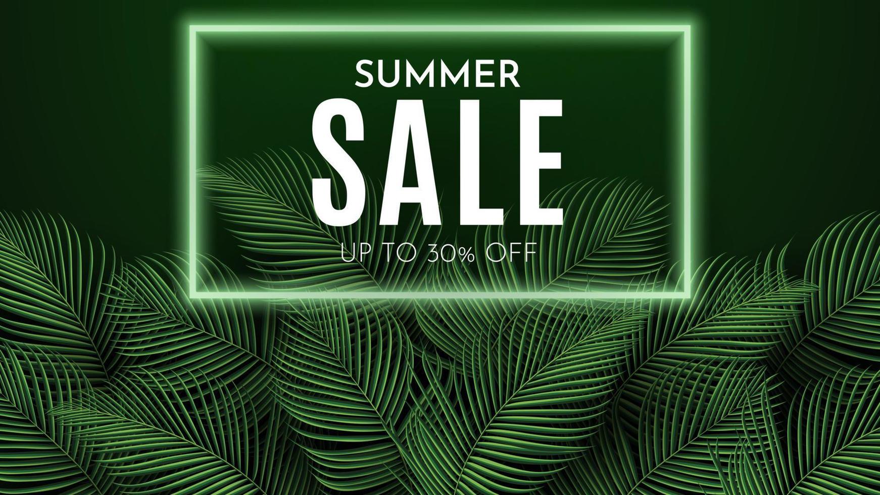 zomer verkoop banner met tropische bladeren achtergrond. vector illustratie