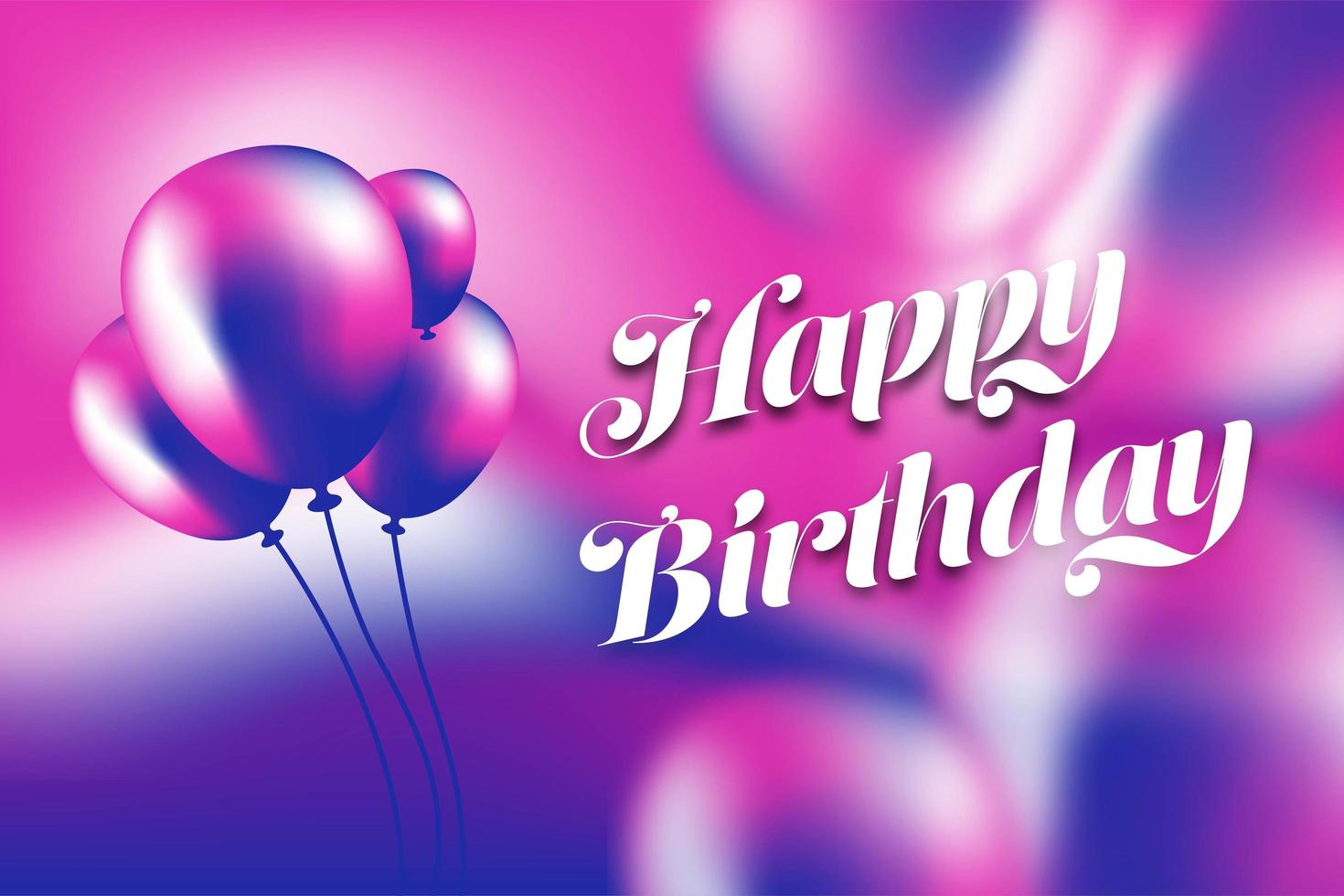 Gelukkige verjaardag paarse en roze ballon en kleurovergang poster vector