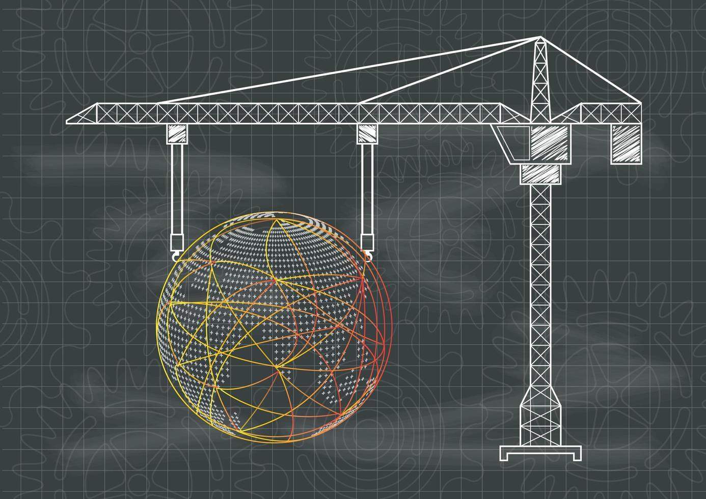 Krijtbord stijl kraan bedrijf wereld op blauwdruk patroon vector
