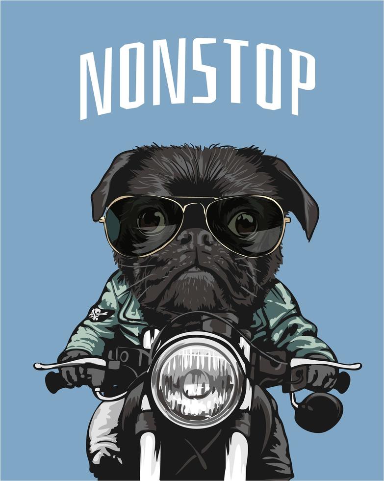 zwarte pug paardrijden motorfiets illustratie vector