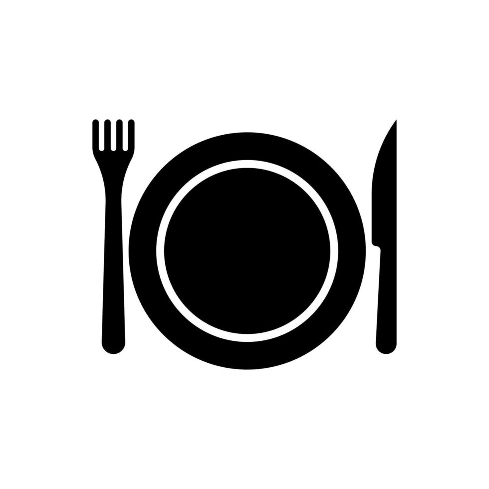 servies pictogram vector. lepel, vork, mes, bord. restaurant concept symbool vector