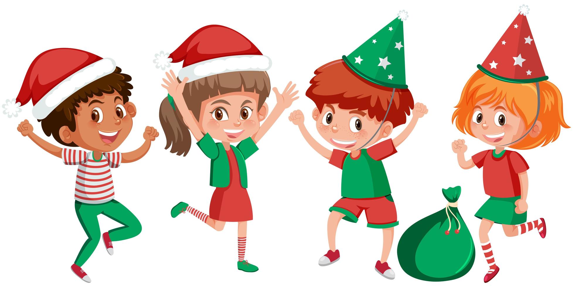 Set van gelukkige kinderen kerst outfits vector