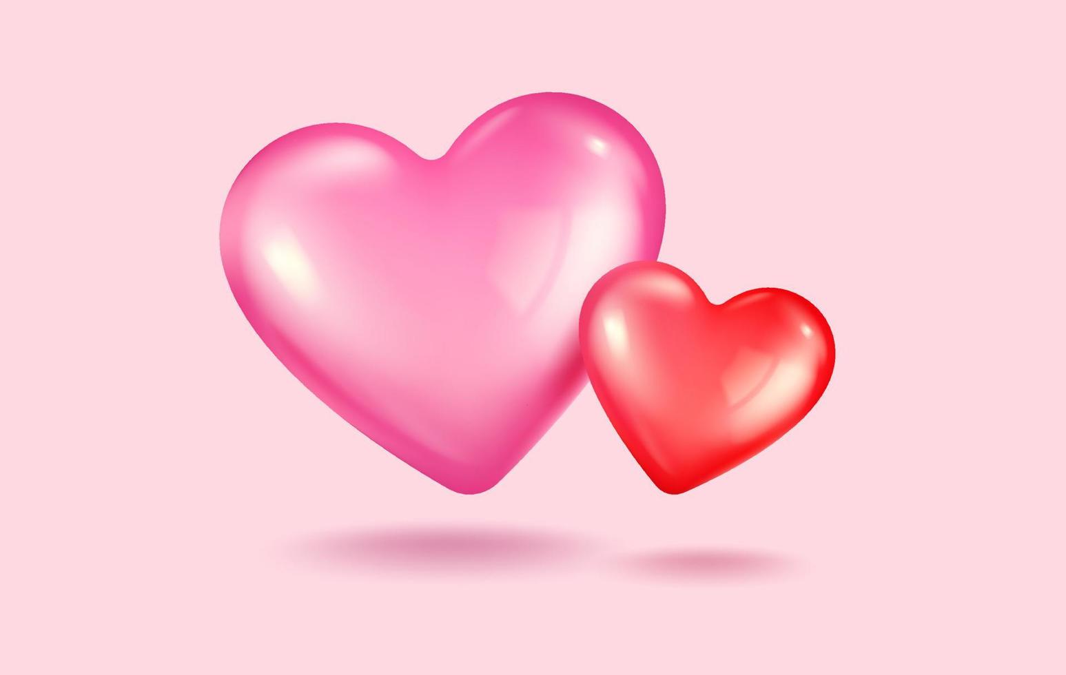 vector iconen van roze en rode harten voor Valentijnsdag in realistische 3D-stijl.