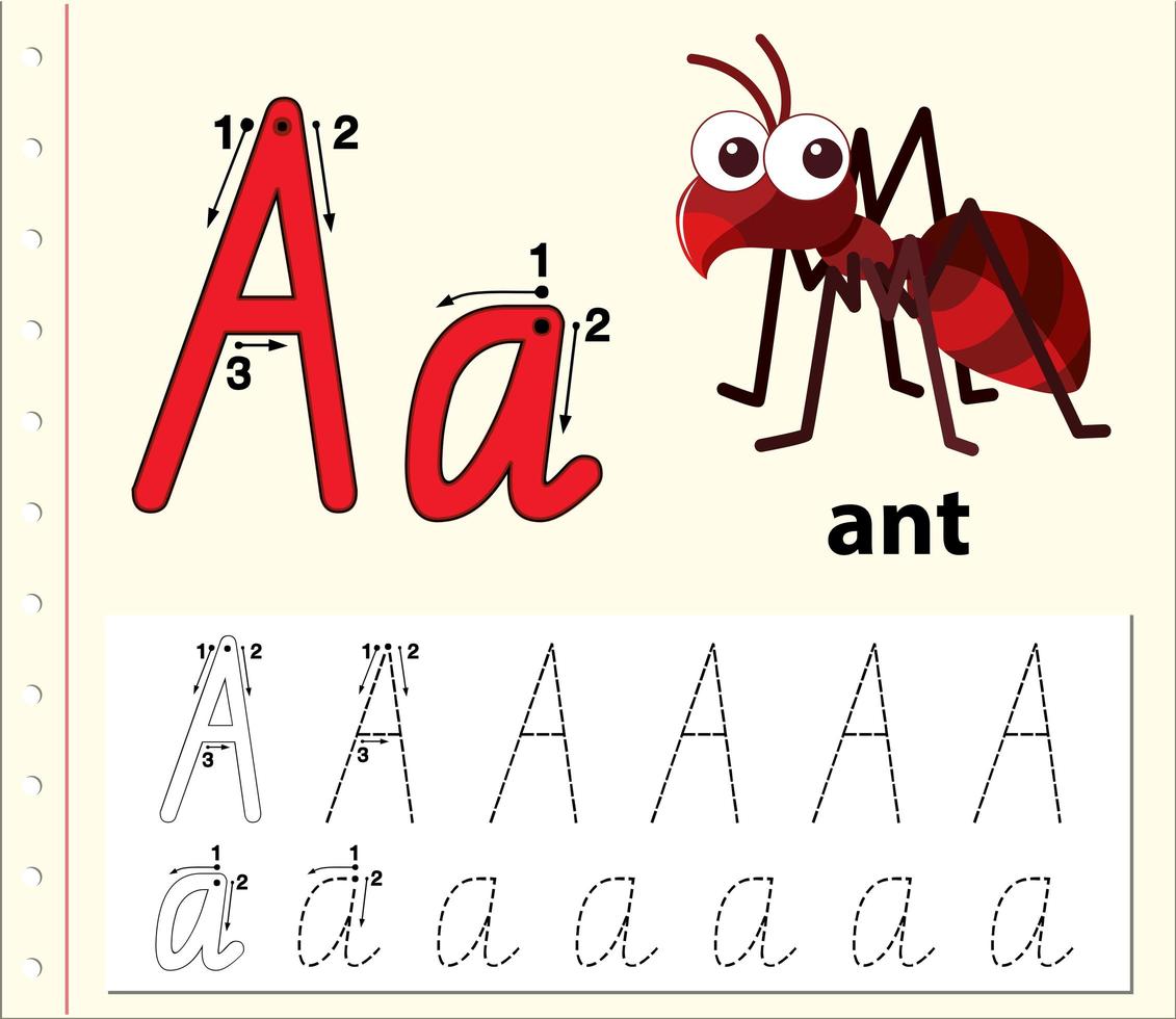 Letter A tracing alfabet werkbladen vector