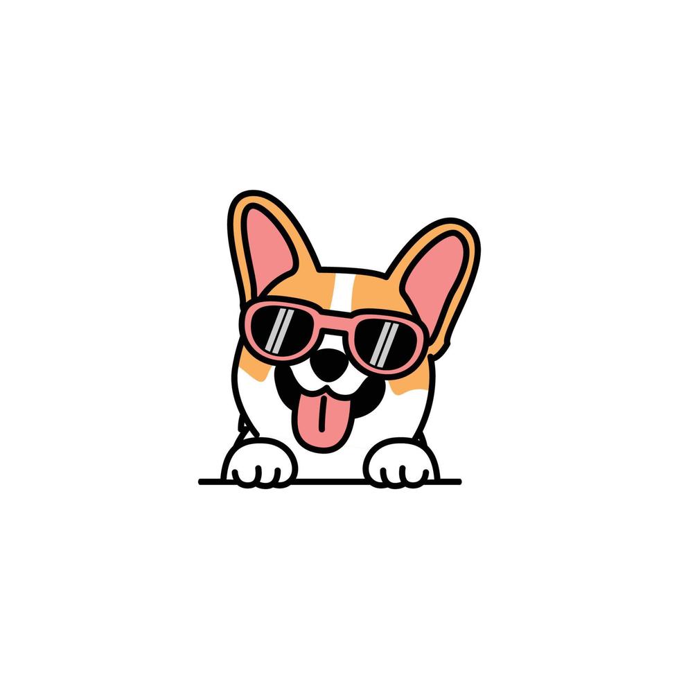 schattig welsh corgi puppy met zonnebril cartoon, vectorillustratie vector