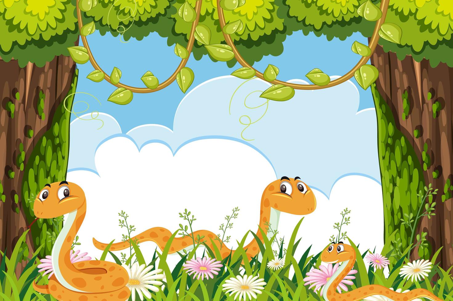 Gele slangen in jungle scene vector