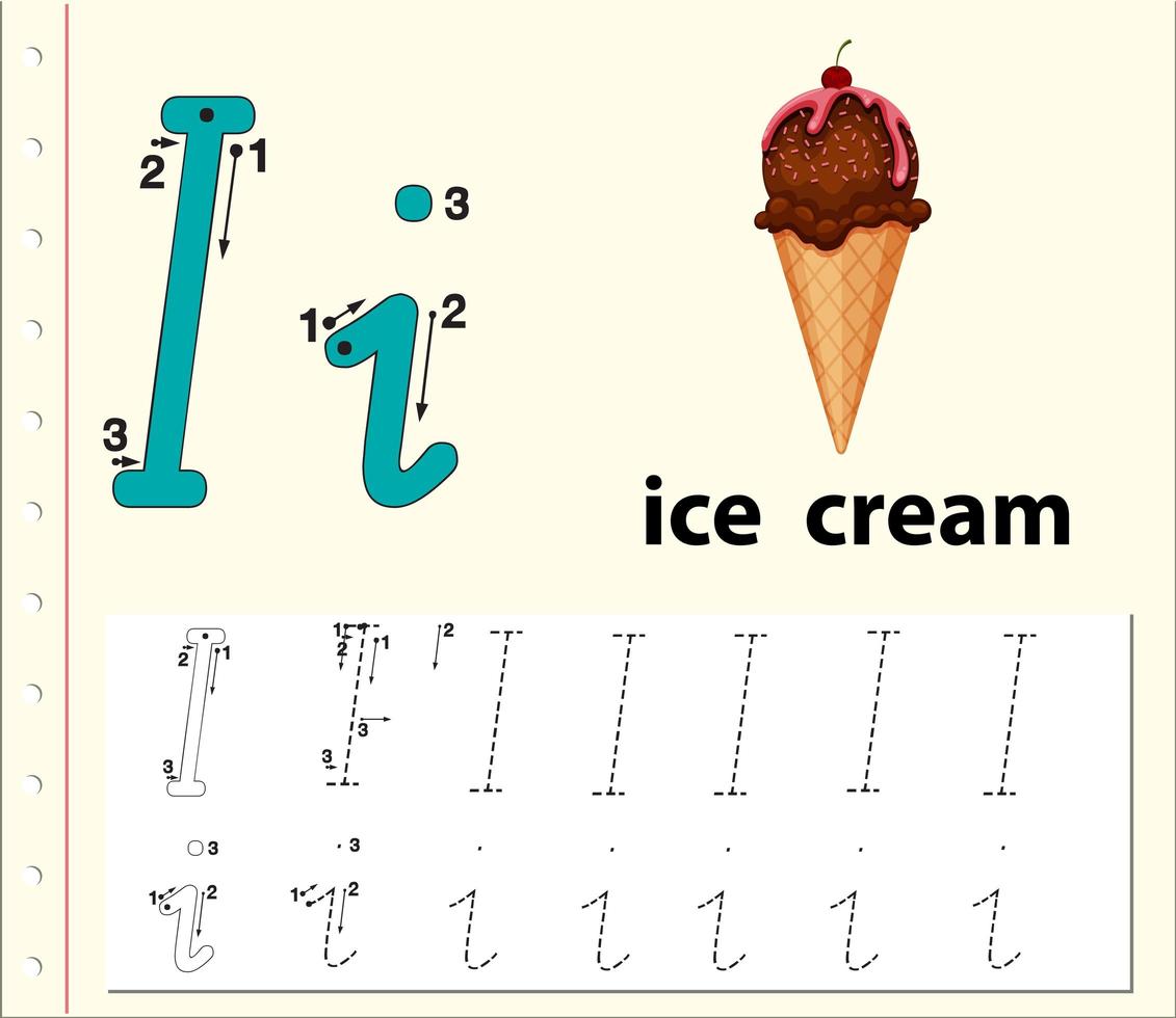 Letter I tracing alfabet werkbladen vector