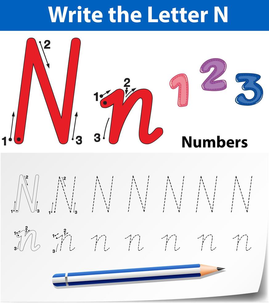 Letter N tracing alfabet werkbladen vector