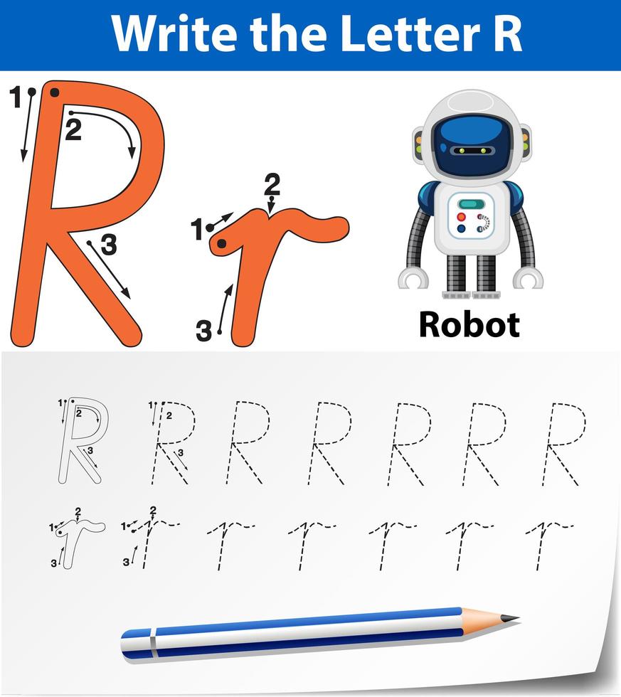 Letter R tracing werkbladen vector
