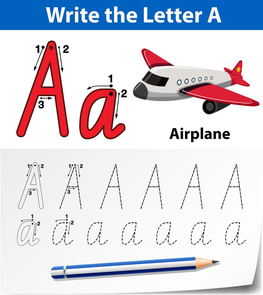 Letter A tracing alfabet werkbladen vector