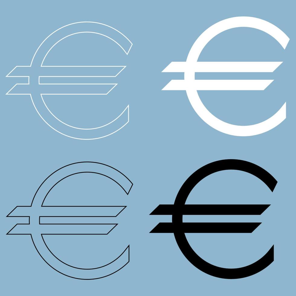 eurosymbool het pictogram van de zwarte en witte kleur. vector