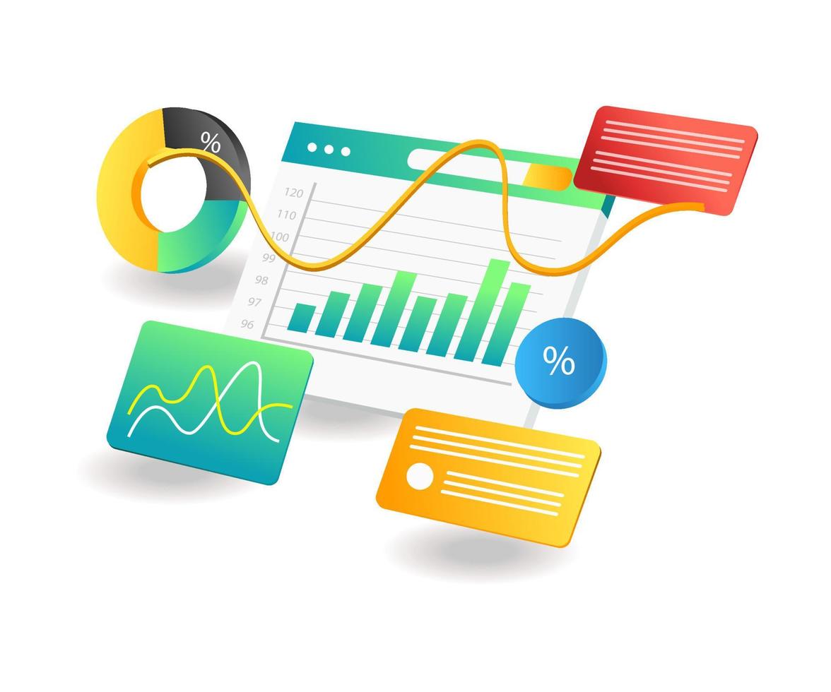 plat isometrische illustratie bestemmingspagina concept. investering bedrijfsanalyse datastrategie vector