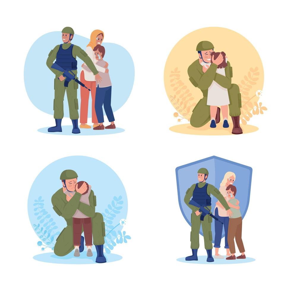 soldaten 2d vector geïsoleerde illustratie set