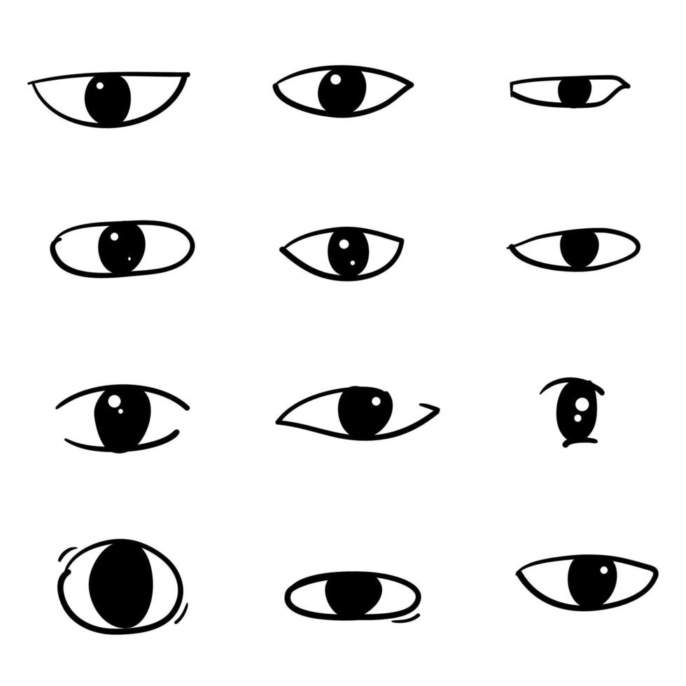 doodle oog icoon collectie met handgetekende stijl cartoon vector