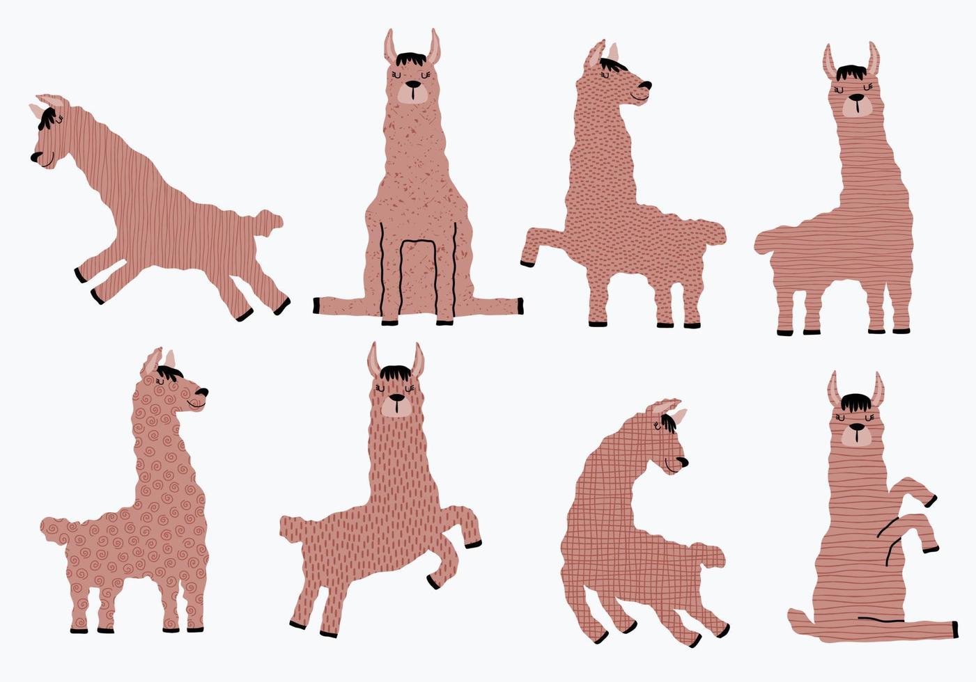set van verschillende schattige alpaca lama's in bruin en wit vector