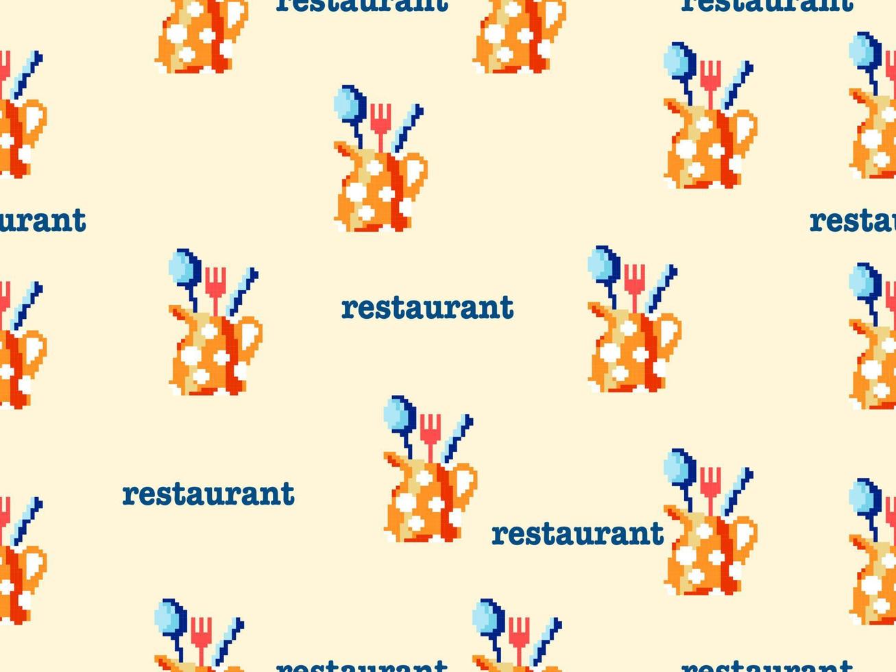 lepel en vork cartoon karakter naadloos patroon op oranje background.pixel stijl vector