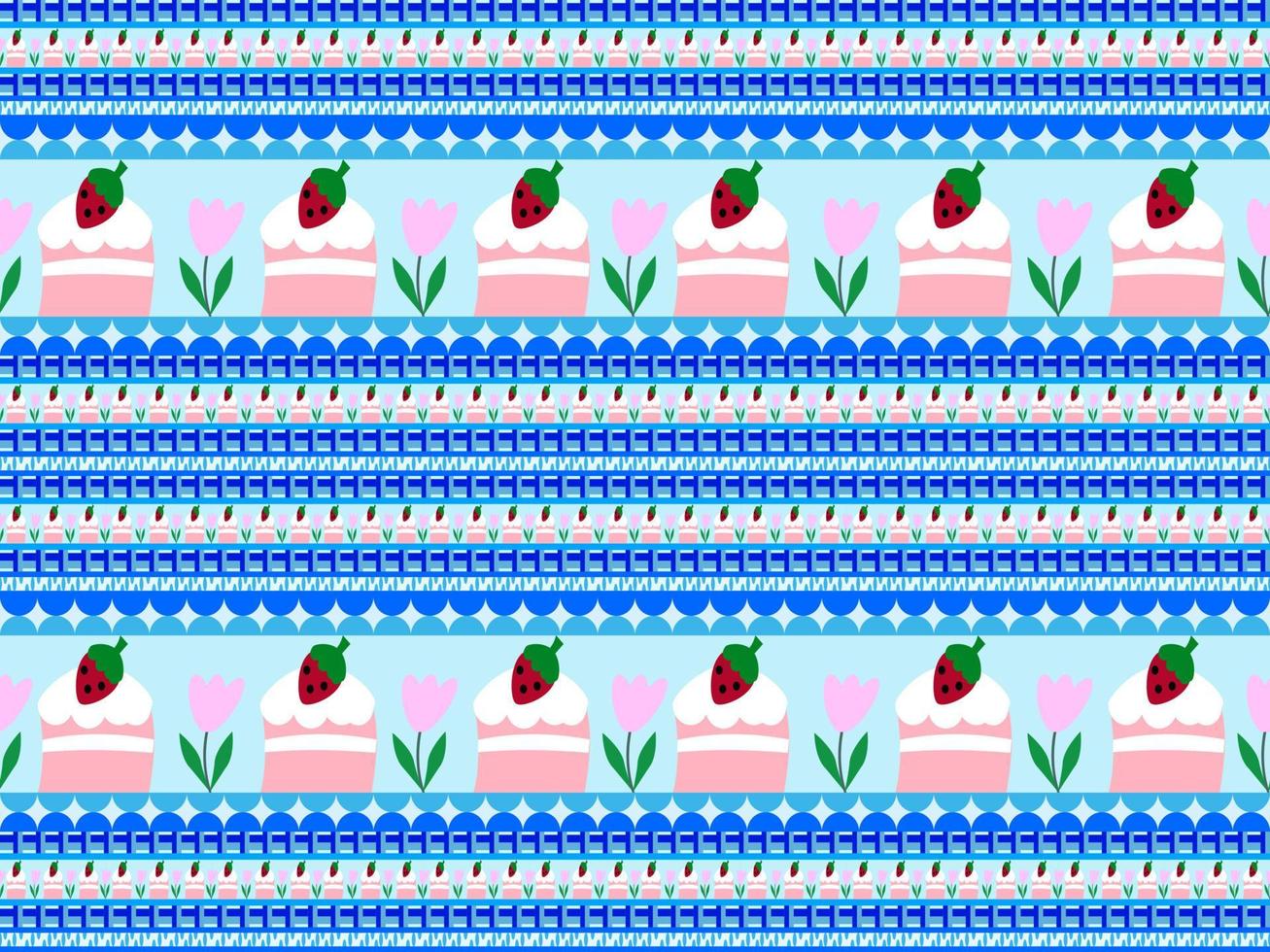 cartoon cupcakes naadloos patroon op blauwe achtergrond vector